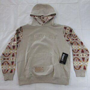Hooey Men's Long Sleeve Roughy Aztec Sleeve Hooded Pullover Sweatshirt Tan